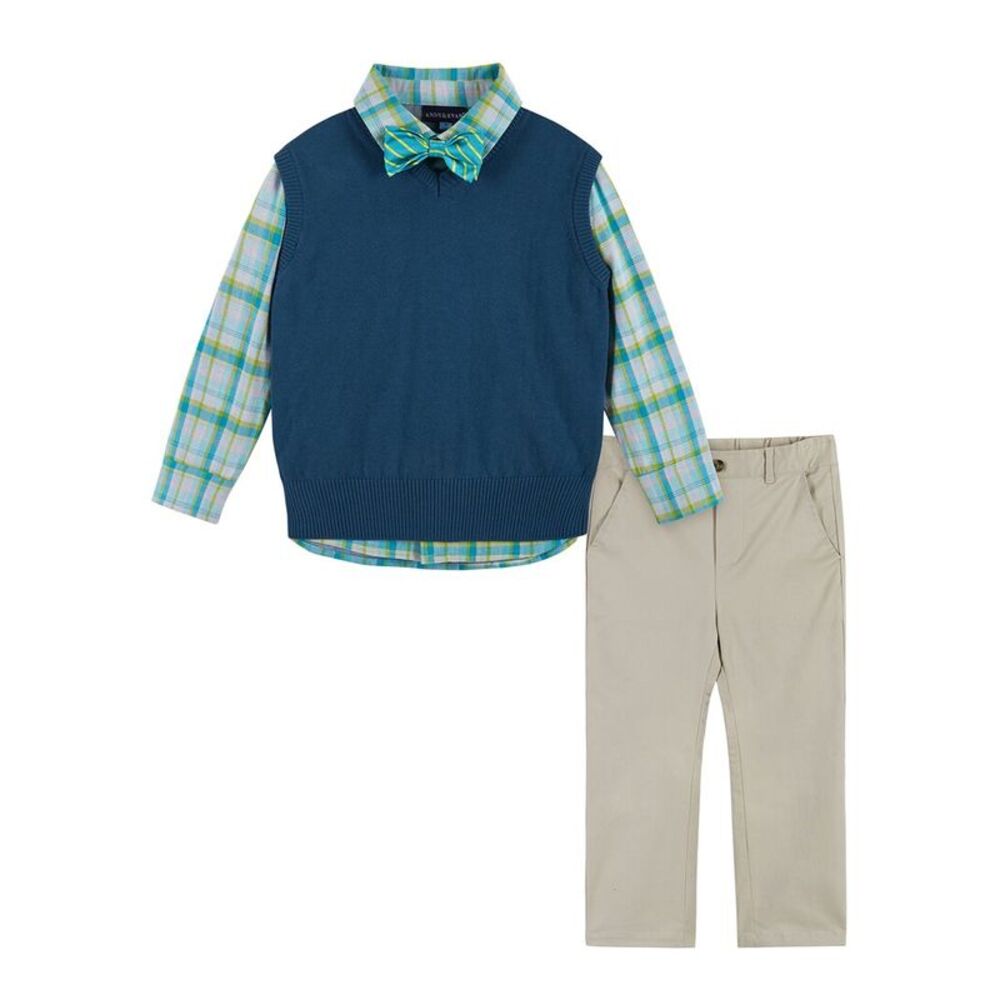 Andy & Evan Baby-Boys  Plaid Vest Set, Blue